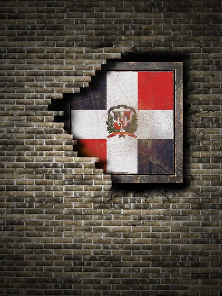 Antigua bandera de República Dominicana en muro de ladrillo — Foto de Stock
