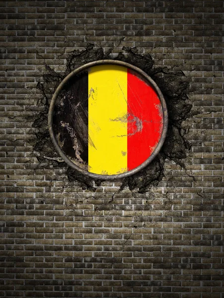 Tuğla duvar eski Belçika bayrağı — Stok fotoğraf