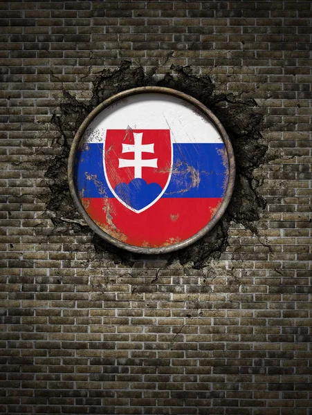 Bandera de Eslovaquia antigua en pared de ladrillo — Foto de Stock