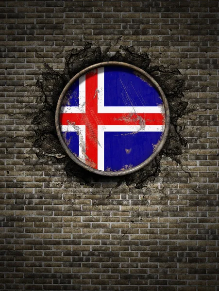 Oude vlag van IJsland in de bakstenen muur — Stockfoto