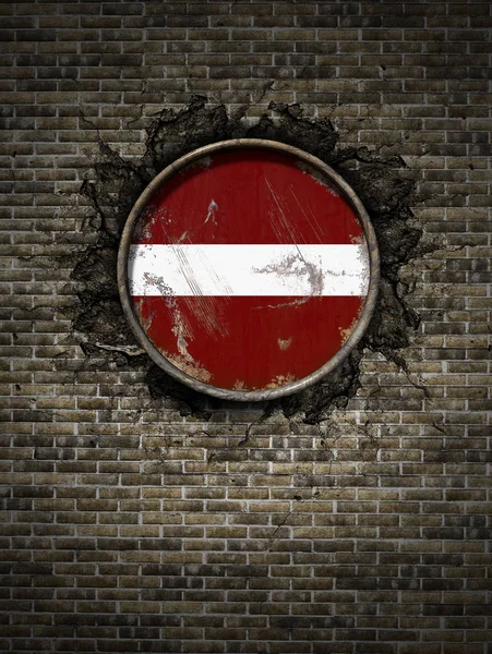 Bandera de Letonia antigua en muro de ladrillo — Foto de Stock