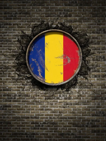 Old Romania flag in brick wall — Stock Photo, Image