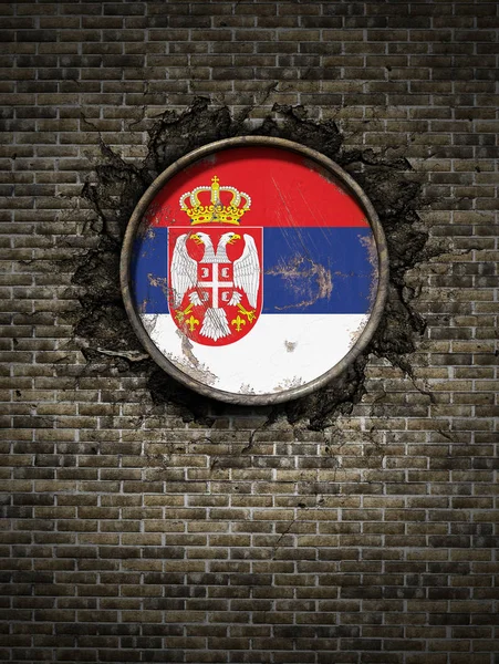 Bandeira da antiga Sérvia na parede de tijolos — Fotografia de Stock