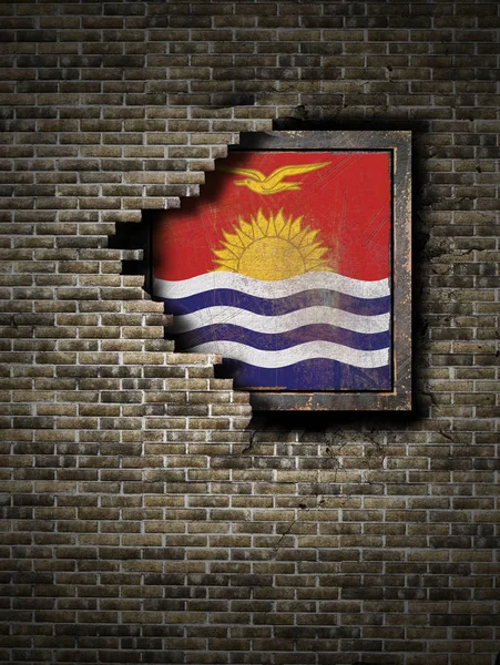 Παλιά σημαία του Κιριμπάτι στον τοίχο από τούβλα — Φωτογραφία Αρχείου