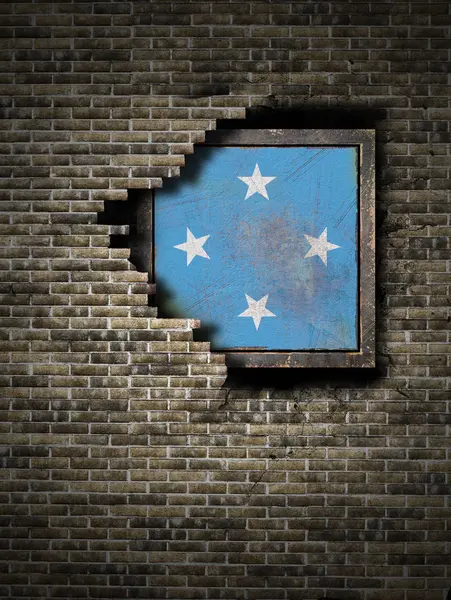 Antigua bandera de Micronesia en la pared de ladrillo —  Fotos de Stock