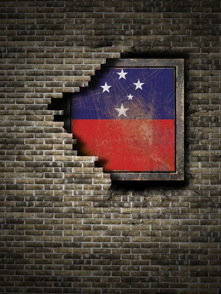 Παλιά Σαμόα σημαία στον τοίχο από τούβλα — Φωτογραφία Αρχείου