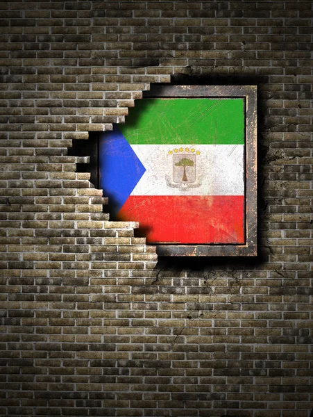 Old Equatorial Guinea flag in brick wall — Stock Photo, Image