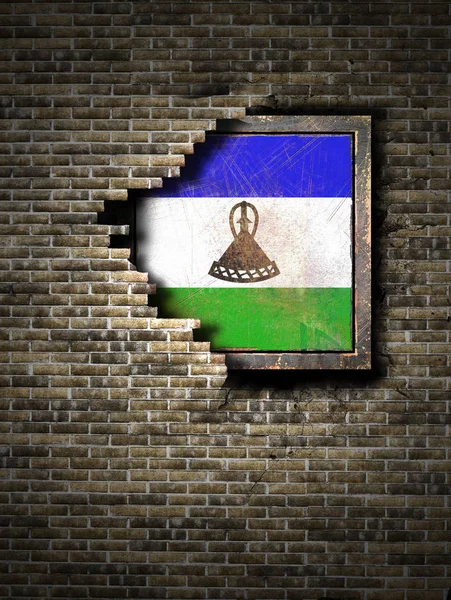 Antigua bandera del Reino de Lesotho en la pared de ladrillo —  Fotos de Stock