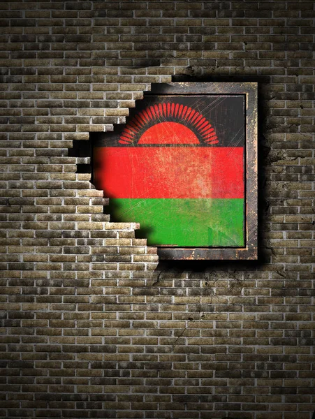 Bandera de la Antigua República de Malawi en muro de ladrillo — Foto de Stock