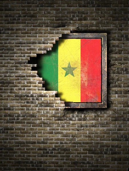 Régi Szenegál zászló téglafal — Stock Fotó