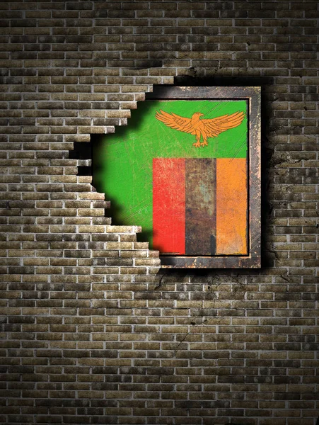 Bandera de la Antigua República de Zambia en muro de ladrillo —  Fotos de Stock