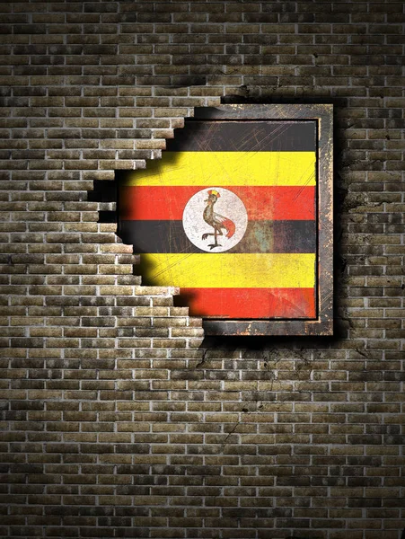 Bandeira de Uganda velha na parede de tijolo — Fotografia de Stock