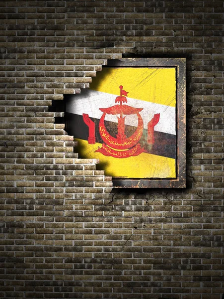 Bandera de Brunei vieja en pared de ladrillo — Foto de Stock