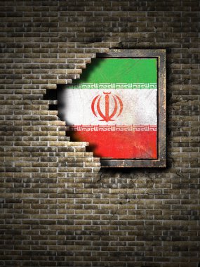 Tuğla duvar eski Iran bayrağı