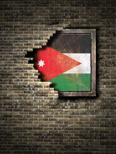 Oude vlag van Jordanië in bakstenen muur — Stockfoto