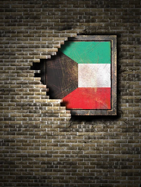 砖墙上的旧科威特国旗 — 图库照片