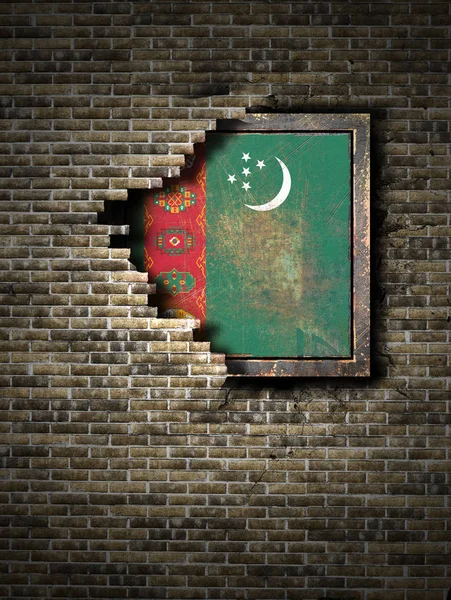 Stary Flaga Turkmenistanu w mur z cegły — Zdjęcie stockowe