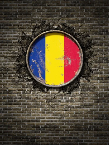 Old Republic of Chad flag in brick wall — Stock Photo, Image