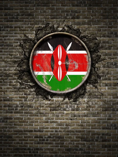 Vecchia bandiera keniota in muro di mattoni — Foto Stock