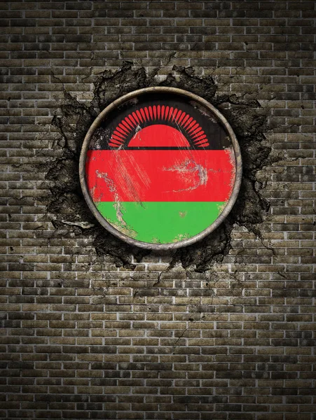 Bandera de la Antigua República de Malawi en muro de ladrillo — Foto de Stock