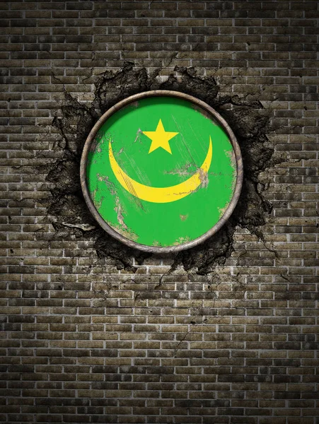 Staré vlajky Mauritánie v cihlové zdi — Stock fotografie