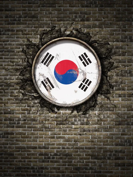 Παλιά σημαία της Νότιας Κορέας στον τοίχο από τούβλα — Φωτογραφία Αρχείου