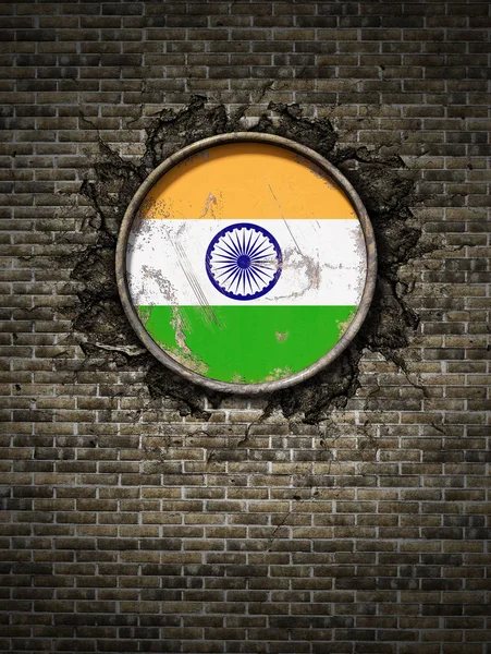 砖墙上的古印度国旗 — 图库照片