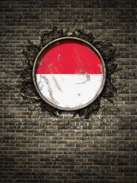 Old Indonesia flag in brick wall