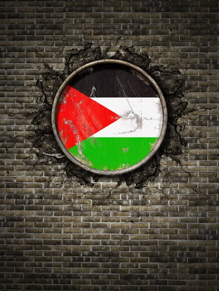 Old Palestine flag in brick wall — Stock Photo, Image
