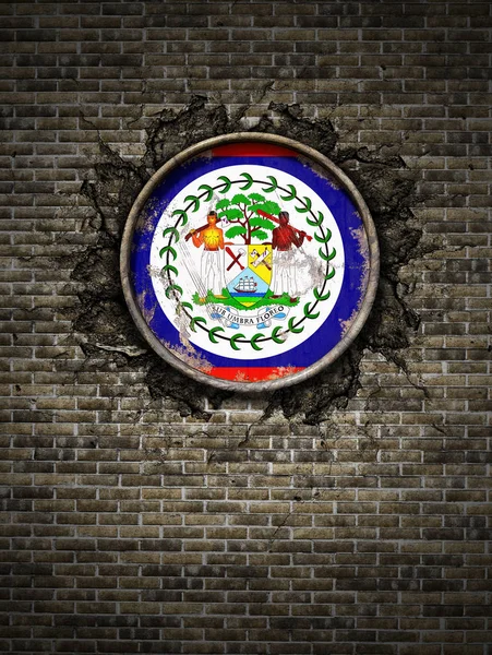 Régi Belize zászló téglafal — Stock Fotó