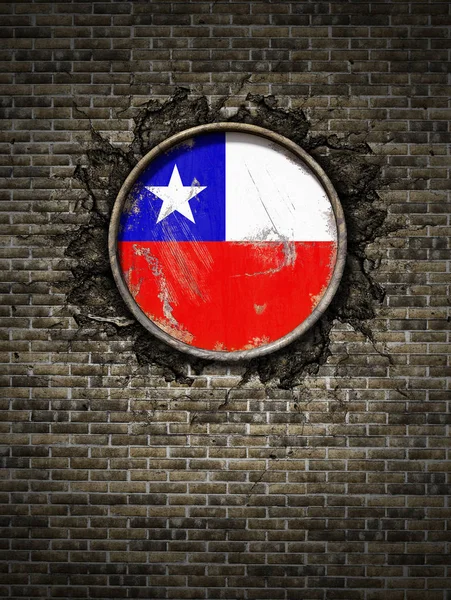 Alte chilenische Flagge in Ziegelmauer — Stockfoto