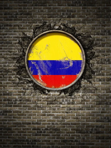 古哥伦比亚国旗在砖墙上 — 图库照片