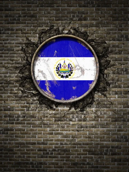 Régi El Salvador zászló téglafal — Stock Fotó