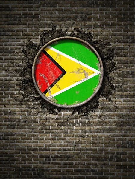 Old  Republic of Guyana flag in brick wall — Stock Photo, Image