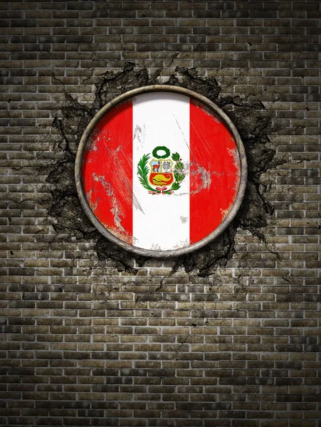 Old Peru flag in brick wall — Stock Photo, Image