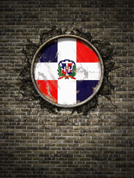 Antigua bandera de República Dominicana en muro de ladrillo —  Fotos de Stock