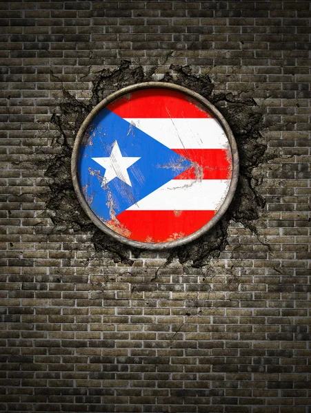 Bandeira de Porto Rico velha em parede de tijolo — Fotografia de Stock