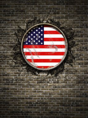 Tuğla duvar eski Amerika Birleşik Devletleri bayrağı