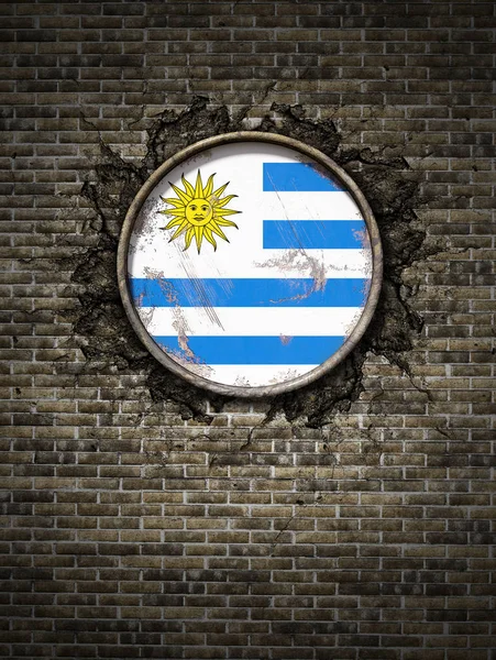 Παλιά Ουρουγουάη σημαία στον τοίχο από τούβλα — Φωτογραφία Αρχείου