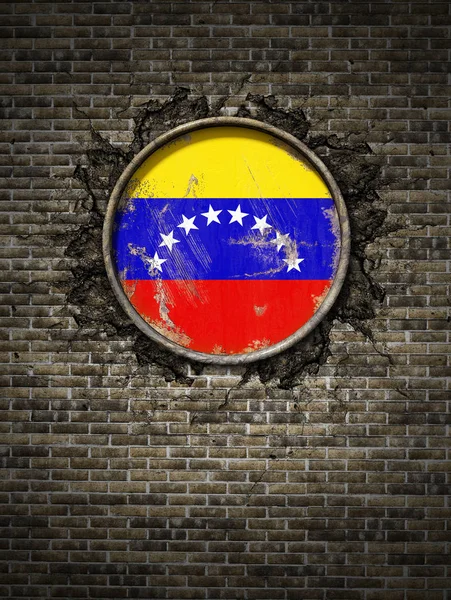 老委内瑞拉旗子在砖墙 — 图库照片
