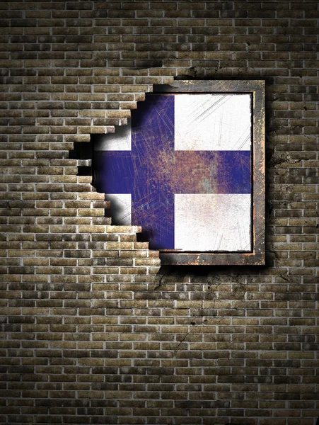 Ancien drapeau finlandais en mur de briques — Photo
