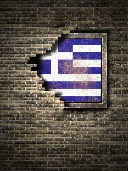 Oude Griekenland-vlag in bakstenen muur — Stockfoto
