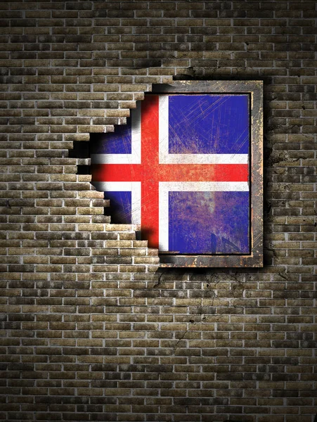 Tuğla duvar eski İzlanda bayrağı — Stok fotoğraf