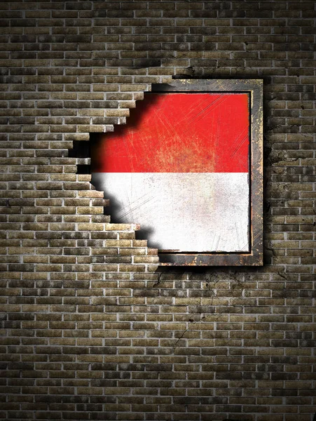 Old Monaco flag in brick wall — Stock Photo, Image