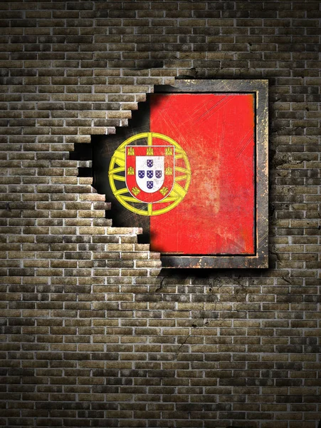 Stary flaga Portugalii w mur z cegły — Zdjęcie stockowe