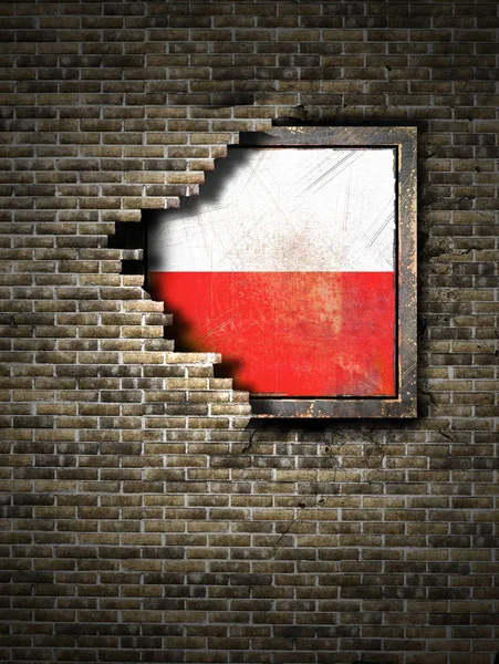 Stary Polska flaga w mur z cegły — Zdjęcie stockowe