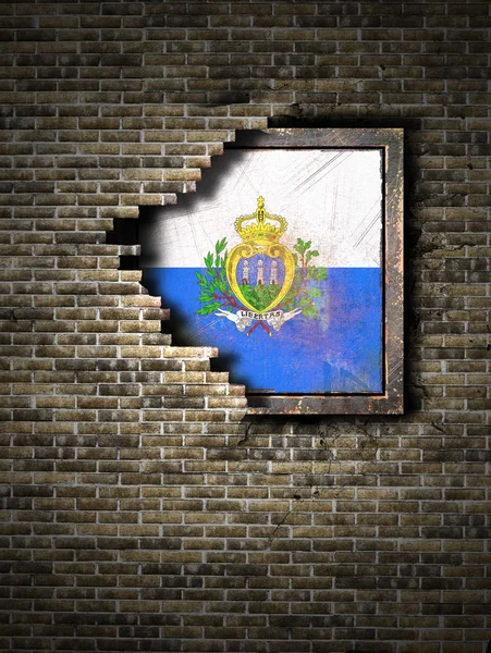 Παλιά σημαία Σαν Μαρίνο σε τοίχο από τούβλα — Φωτογραφία Αρχείου
