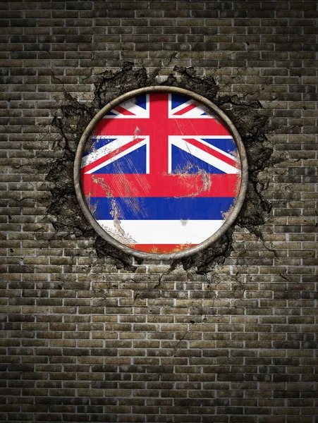 Régi Hawaii zászló téglafal — Stock Fotó