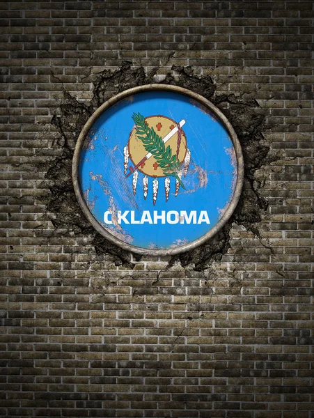 Antigua bandera de Oklahoma en pared de ladrillo —  Fotos de Stock