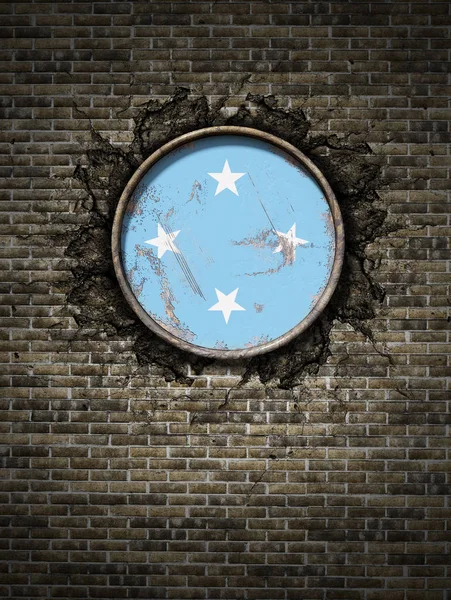 Antigua bandera de Micronesia en la pared de ladrillo —  Fotos de Stock